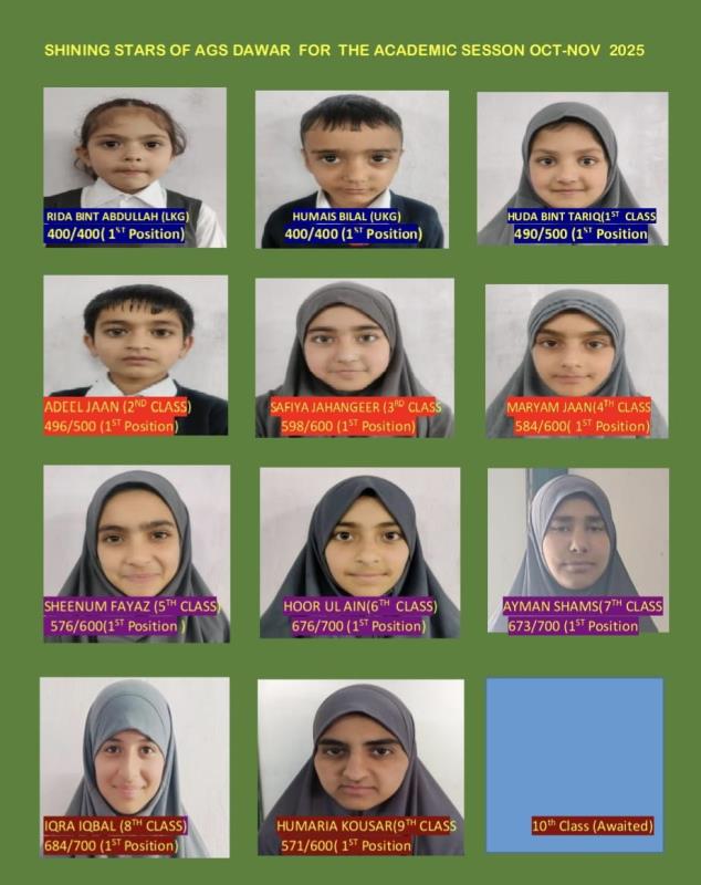 Shining stars of AGS Dawar Gurez for the year 2025 from class LKG to 9th ...